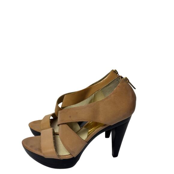 MICHAEL MICHAEL KORS WOMEN BEIGE GOLD HEEL SANDALS SIZE 10 NO BOX - Picture 1 of 7